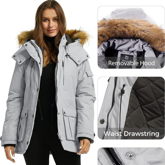 Women's Quilted Winter Coat Warm Puffer Jacket Thicken Parka with Removable Hood - Picture 1 of 6